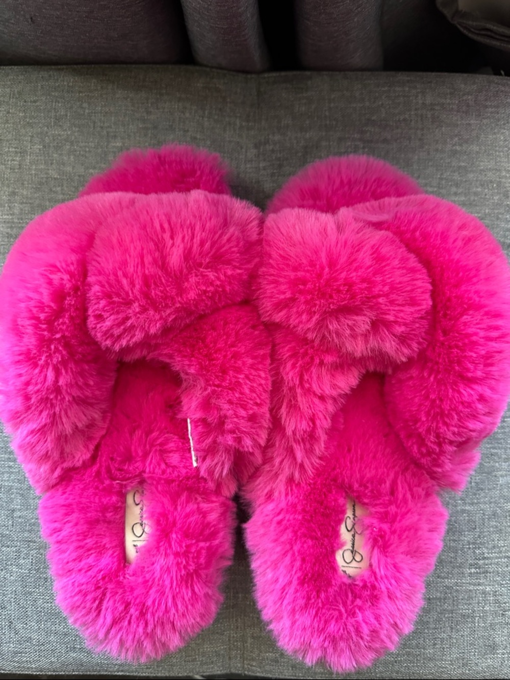 Jessica Simpson Bright Hot Pink Fuzzy Slide Slippers